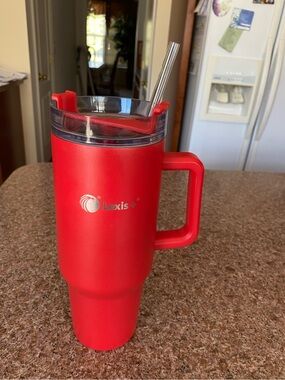 Alexis Red Travel Tumbler with Handle and Stainless Straw